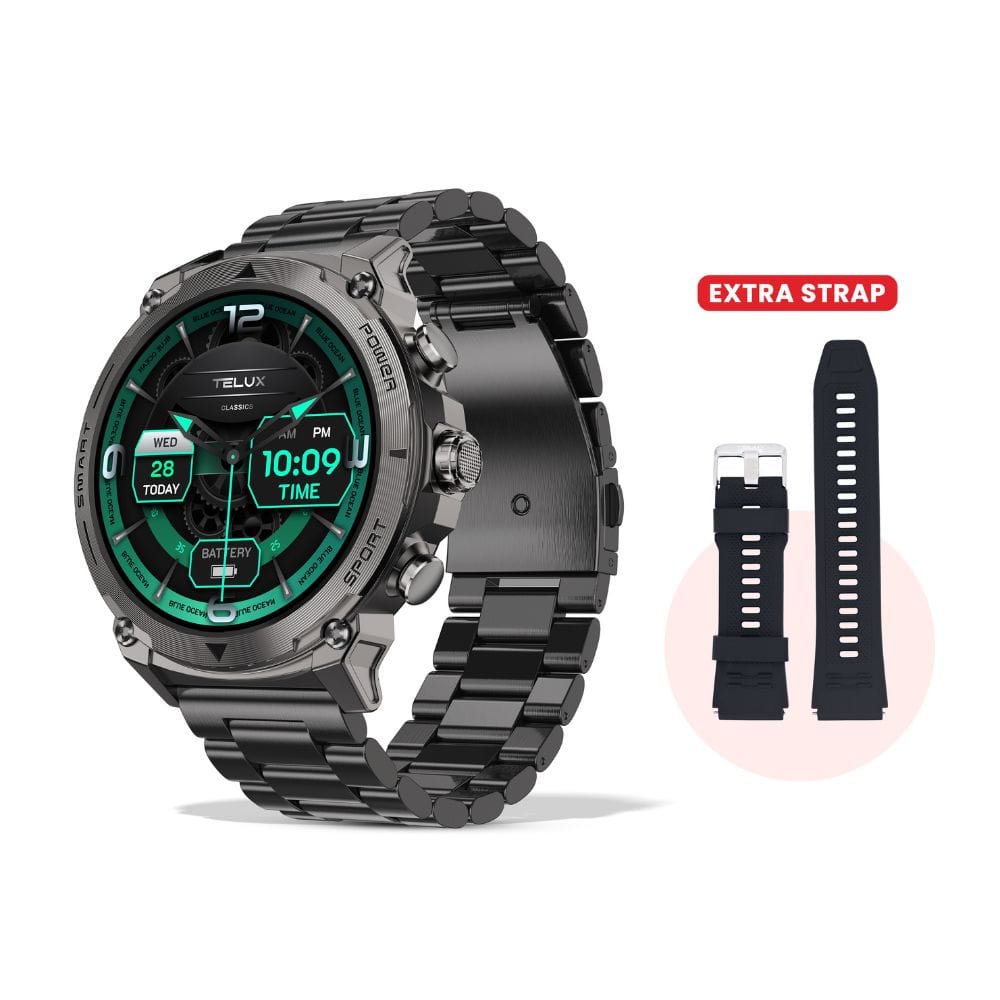 TELUX ACTIVEX Smart Calling Watch with 1.43” AMOLED Display & 2 Straps (Stainless Steel & Silicon) - T53