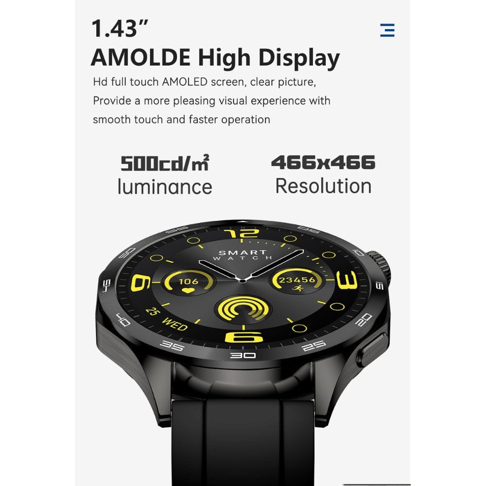 TELUX NEO Smart Calling Watch with 1.43” AMOLED Display & 2 Straps (Stainless Steel & Silicon) - AM24