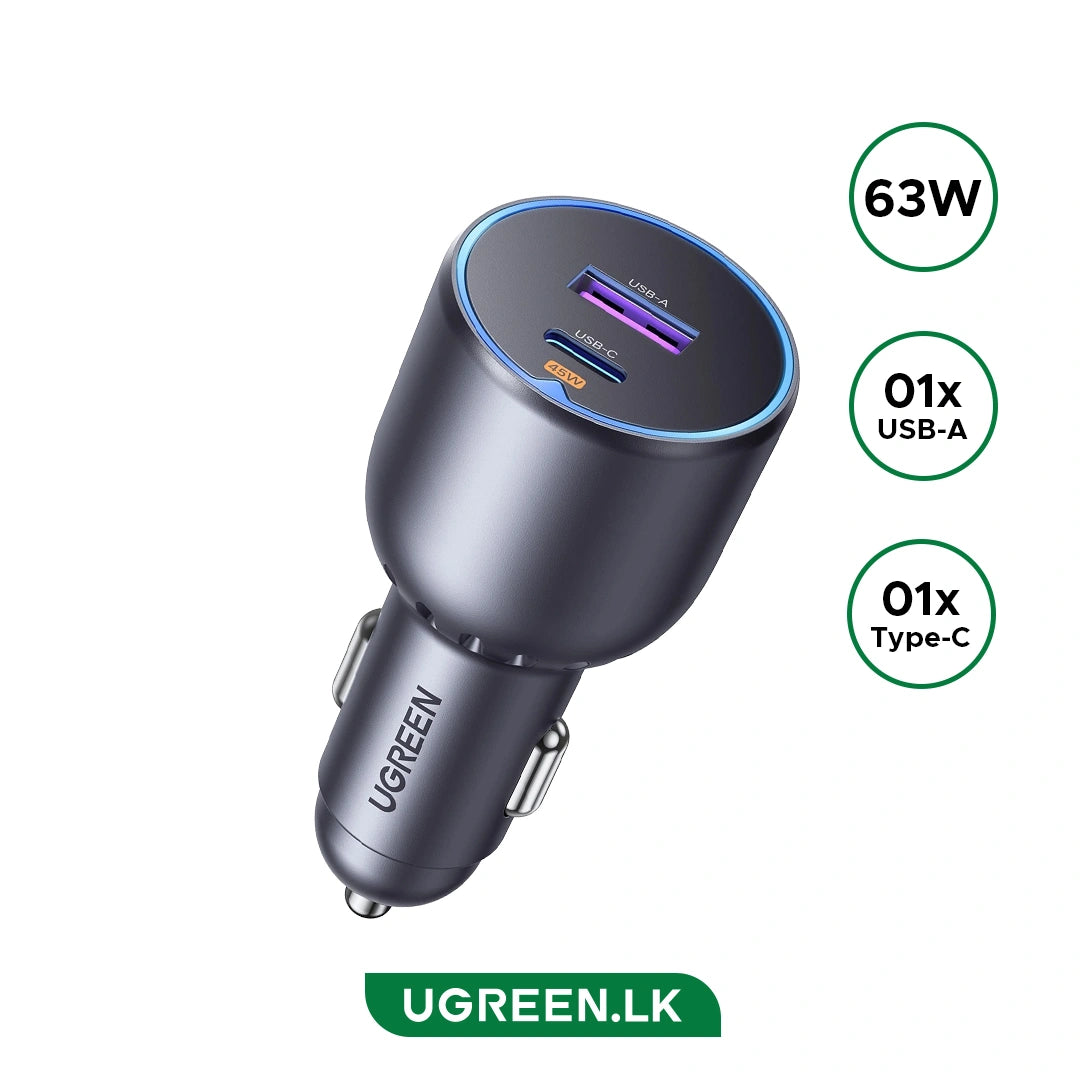 UGREEN 63W 2-Port 1A 1C Pd Fast Car Charger